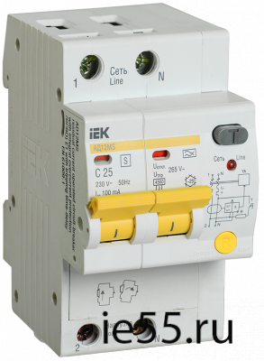 Диф.автомат АД12MS 2Р 25А 100мА IEK