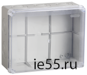 Коробка КМ41277 распаячная для о/п 240х195х165 мм IP44 (RAL7035, прозр. кр., кабельные вводы 5 шт)