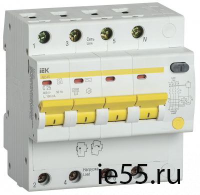Диф.автомат АД14S 4Р 25А 100мА IEK