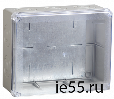 Коробка КМ41346 распаячная для о/п 240х195х90 мм IP55 (RAL7035, монт. плата, кабельные вводы 5 шт)