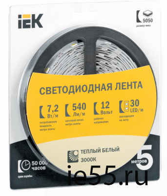 Лента LED 5м  блистер  LSR-3528W-WW120-9,6-IP65-12V IEK